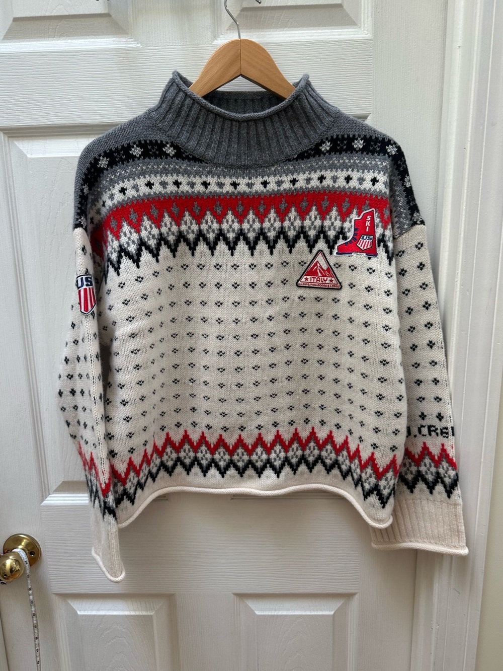 J Crew U.S. Ski & Snowboard Fair Isle Rollneck sweater vintage wool white red - Picture 2 of 11